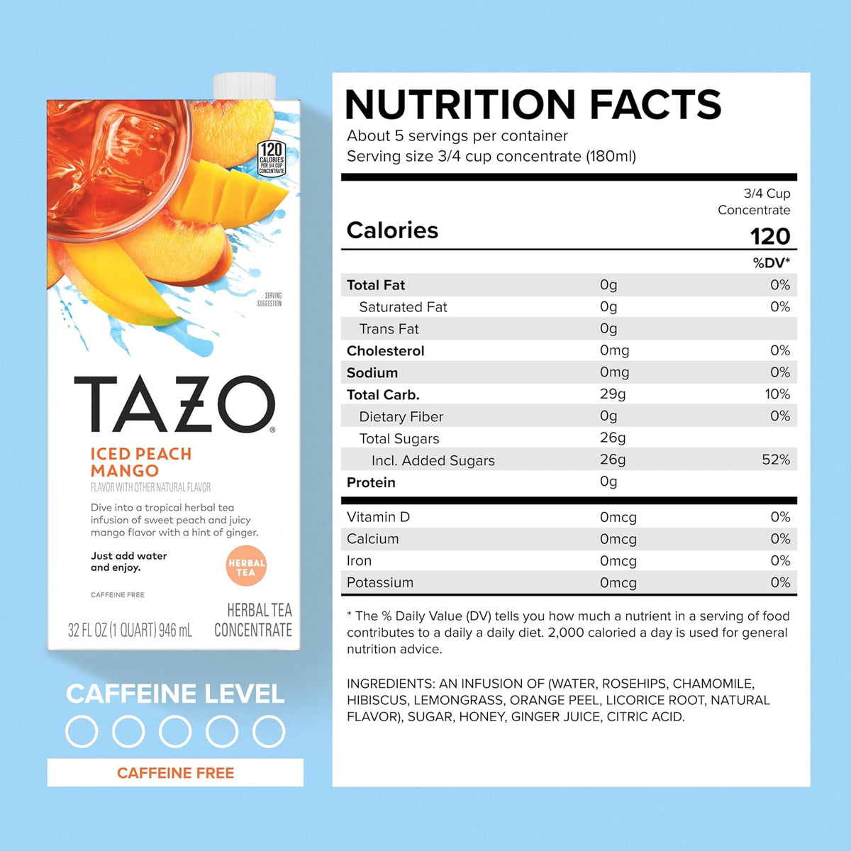 TAZO Skinny Chai Latte Concentrate, 32 oz Cartons, 2-Pack