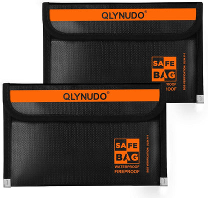 Fireproof Money Bag 2 Pack, Waterproof Document Pouch for Cash & Passport
