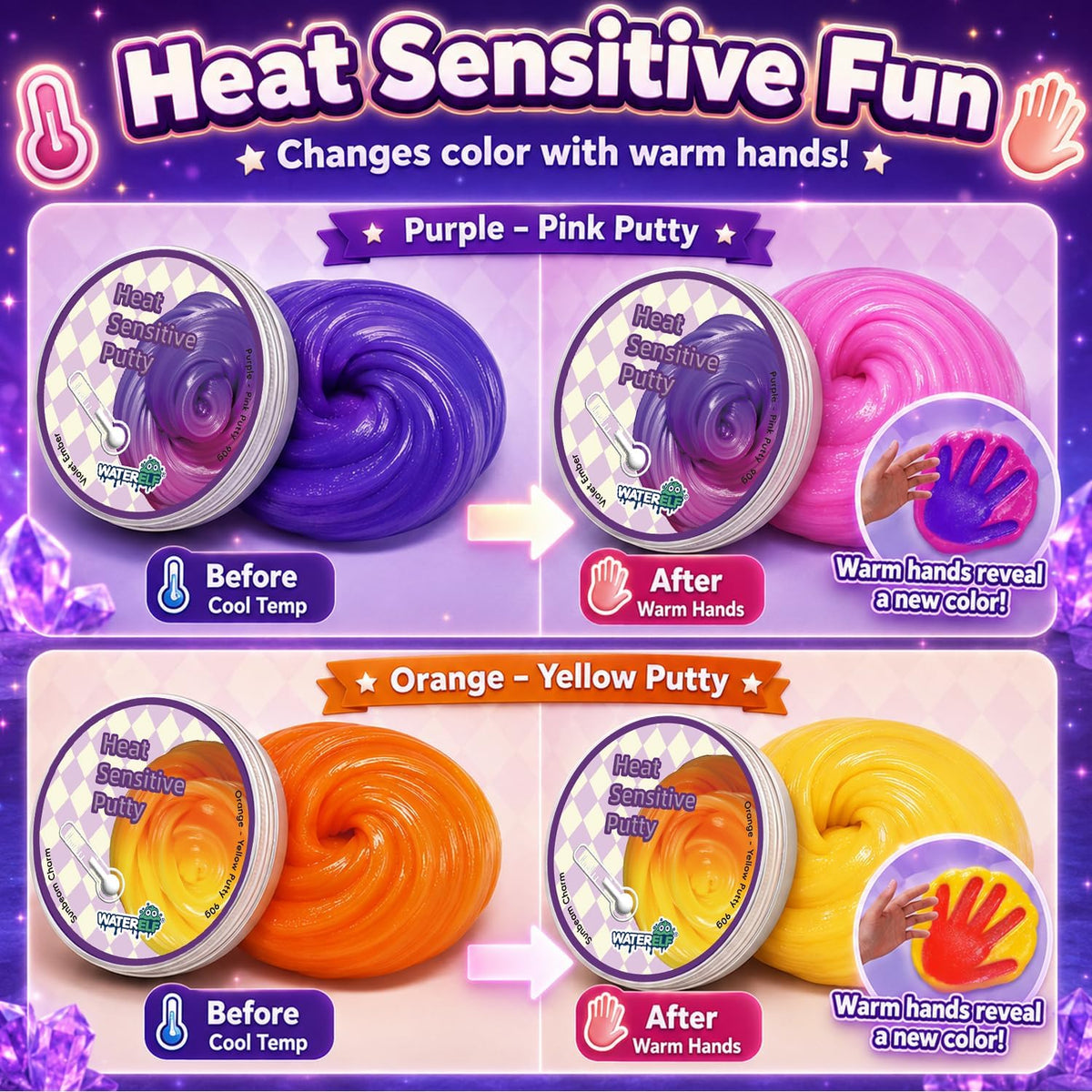 WATERELF Galaxy Putty Slime for Kids - Children's Day Gift, Fidget Sensory Artistic Therapy Putty Toys for Boys Girls Adults, Stress Relief Non-Sticky, 3.11 Inch 3.2 Oz – Golden/Red