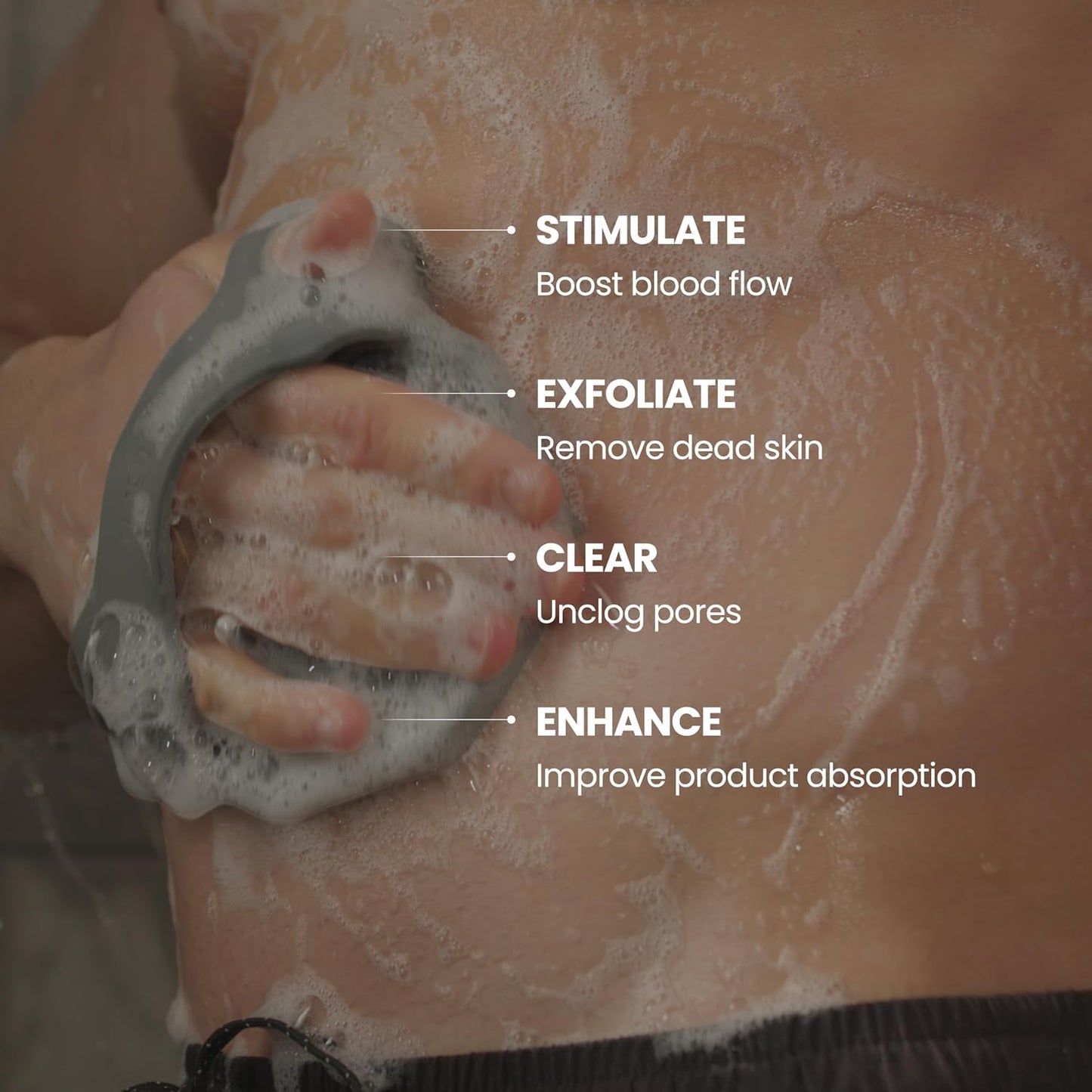 Silicone Shower Scrubber for Body – Exfoliating Loofah Alternative, Zinc & Silver-Infused, Hygienic & Gentle for Sensitive Skin, Durable & Long-Lasting Body Scrubber for Men - Sky Blue