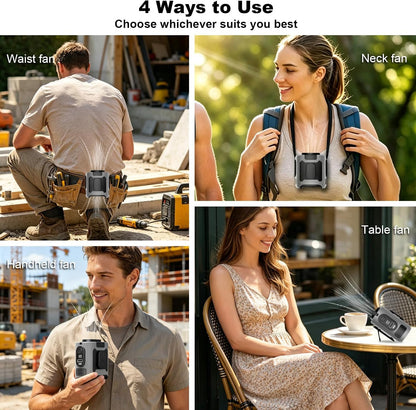 10000mAh Portable Waist Fan Clip on, Personal Belt Fan with Light