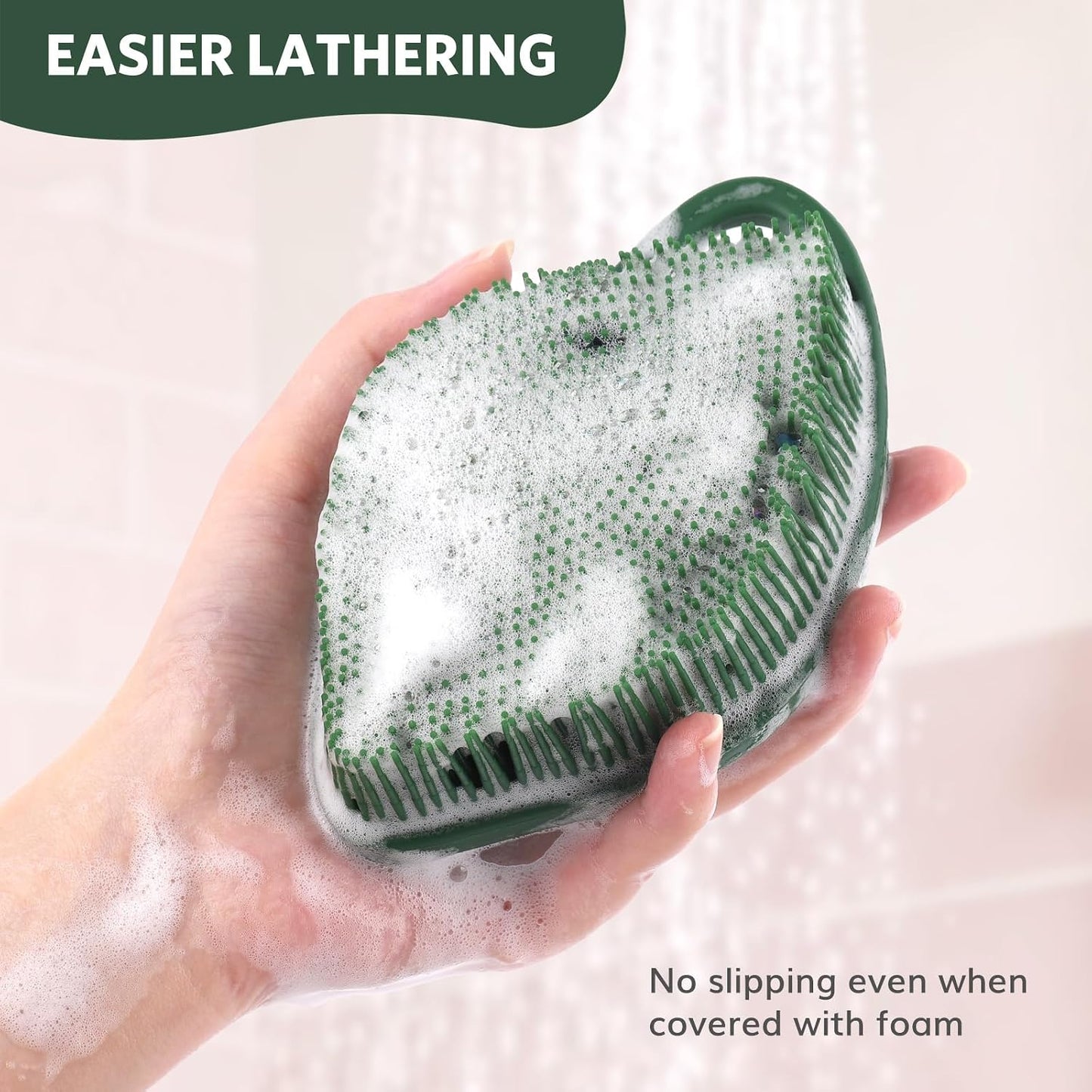 Sndyi Silicone Body Scrubber, Gentle Exfoliating Body Scrubber for Sensitive Skin, Leaf Shaped Shower Scrubber for Body with Lathering Bristles, Silicone Loofah Body Brush for Showering, Oatmeal