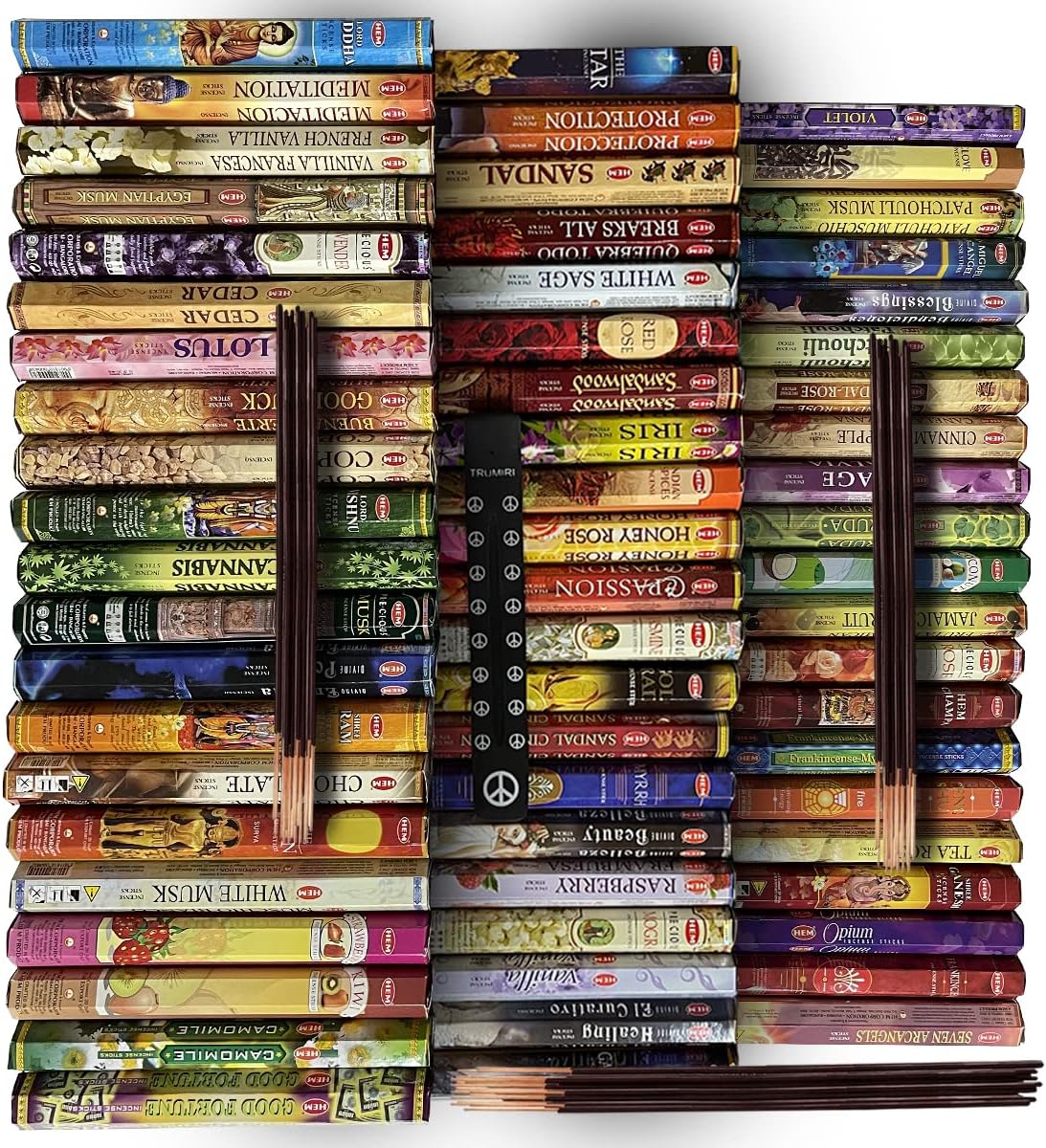 Hem Incense Sticks Variety Pack #23-120 Insence-Sticks (6 Incents x 20 Insense) + Incense Stick Holder with 6 Most Liked Scents Including Patchouli Dragons Blood White Sage Frankincense-Myrrh