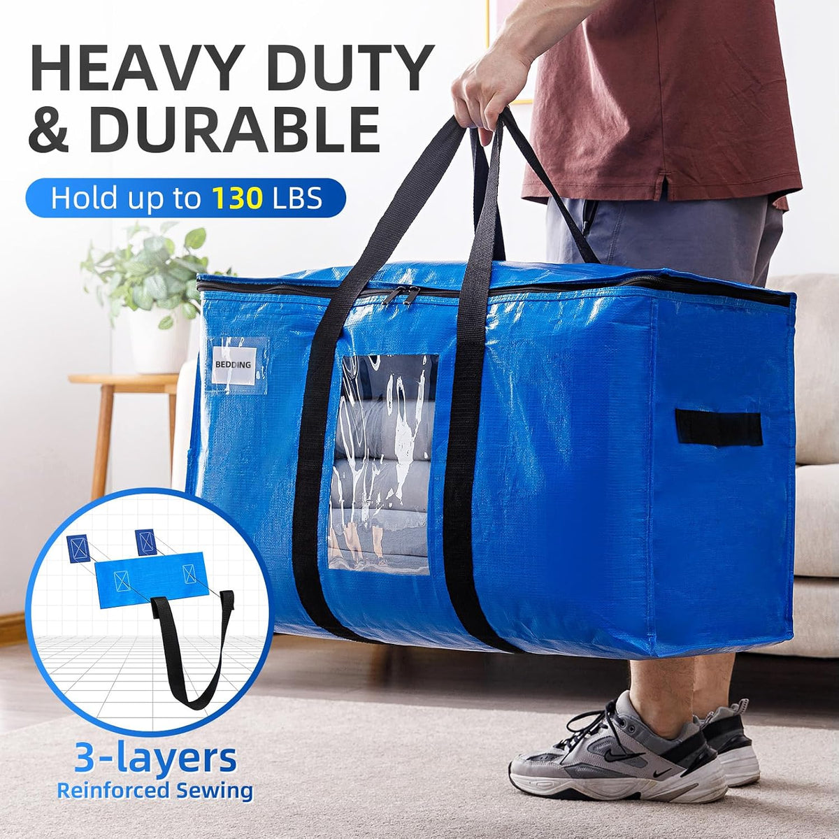 TAILI Blue Extra Large Moving Bags,Storage Bags with Visible Window