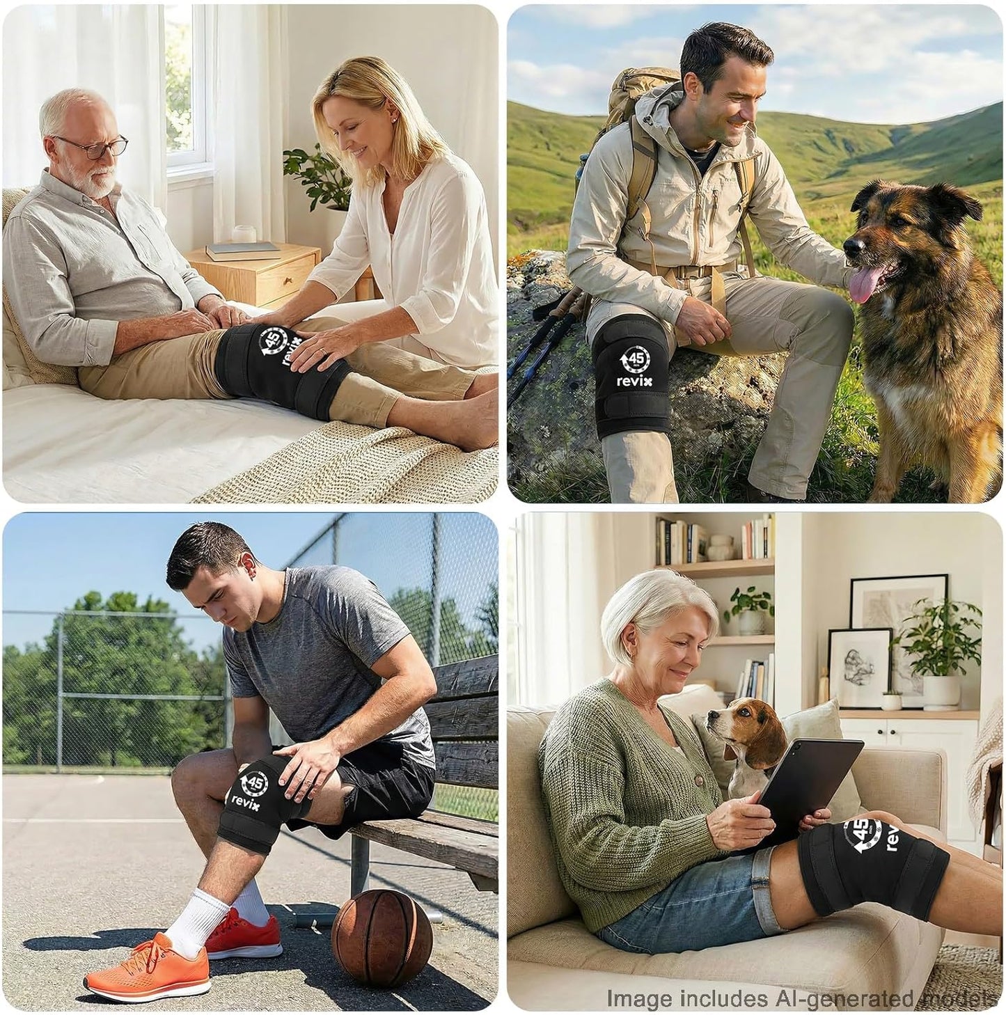 REVIX XXXL Knee Ice Pack Wrap Around Entire Knee, 45-Minute Long-Lasting Ice Pack for Knees with Ice Grid Gel Design, Cold Compress Therapy for Meniscus Tear, ACL (20"×10.7")