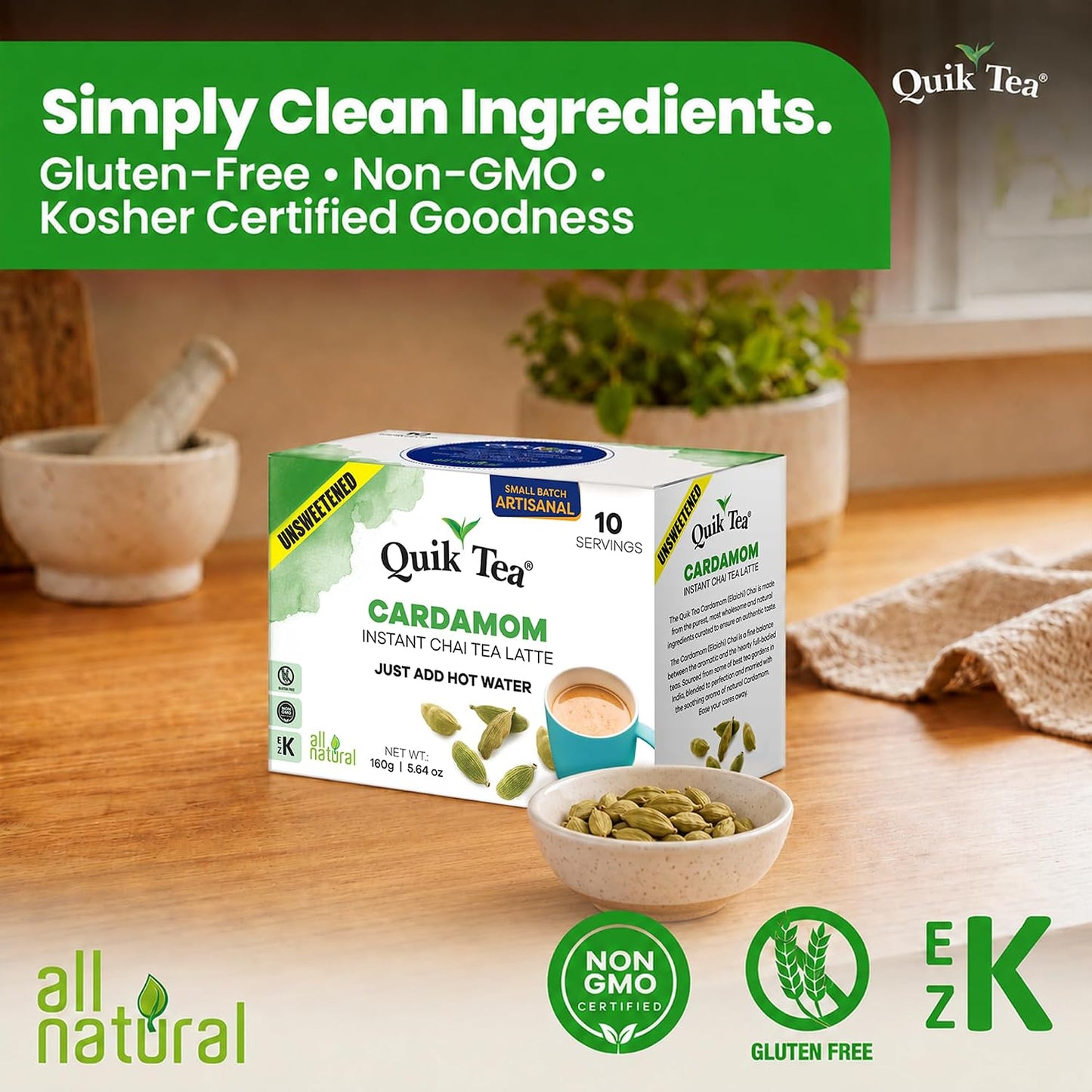 QuikTea Instant Chai Tea Latte Mix, Lemongrass, Unsweetened, 10 Sachets