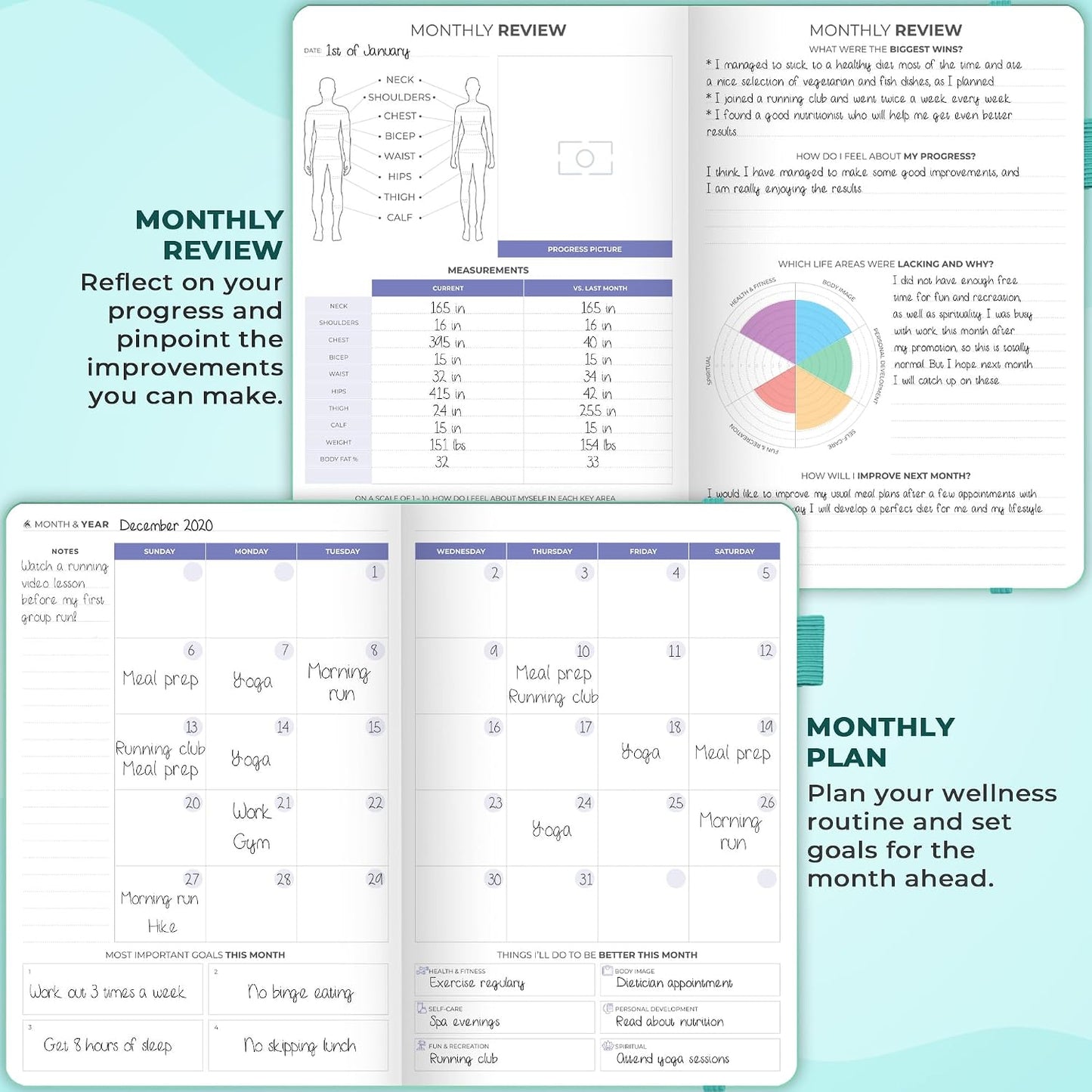 Clever Fox Fitness & Food Journal – Nutrition & Workout Planner for Women & Men – Diet & Gym Exercise Log Book with Calendars, Diet & Training Trackers - Undated, A5 Size, Hardcover (Forest Green)