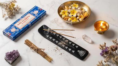 Incense Sticks Variety Pack with Wooden Holder | Nag Champa, Rose, Lavender, White Sage, Frankincense, Palo Santo & Sandalwood | Hand-Rolled Masala Incense