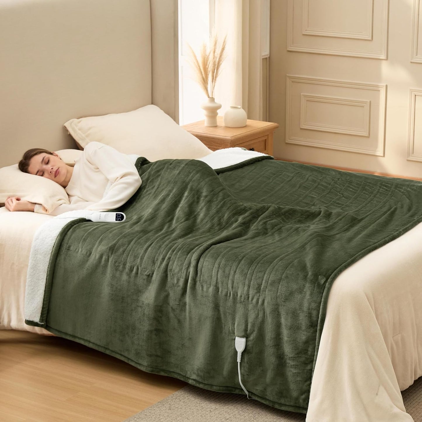 Bedsure Heated Blanket Throw Blanket with Preheat Function - Fast Heating Electric Blanket, Soft Flannel Throw with 6 Time Settings(Up to 10H), 6 Heating Settings, Gifts for Grandma (50"x60", Cream)