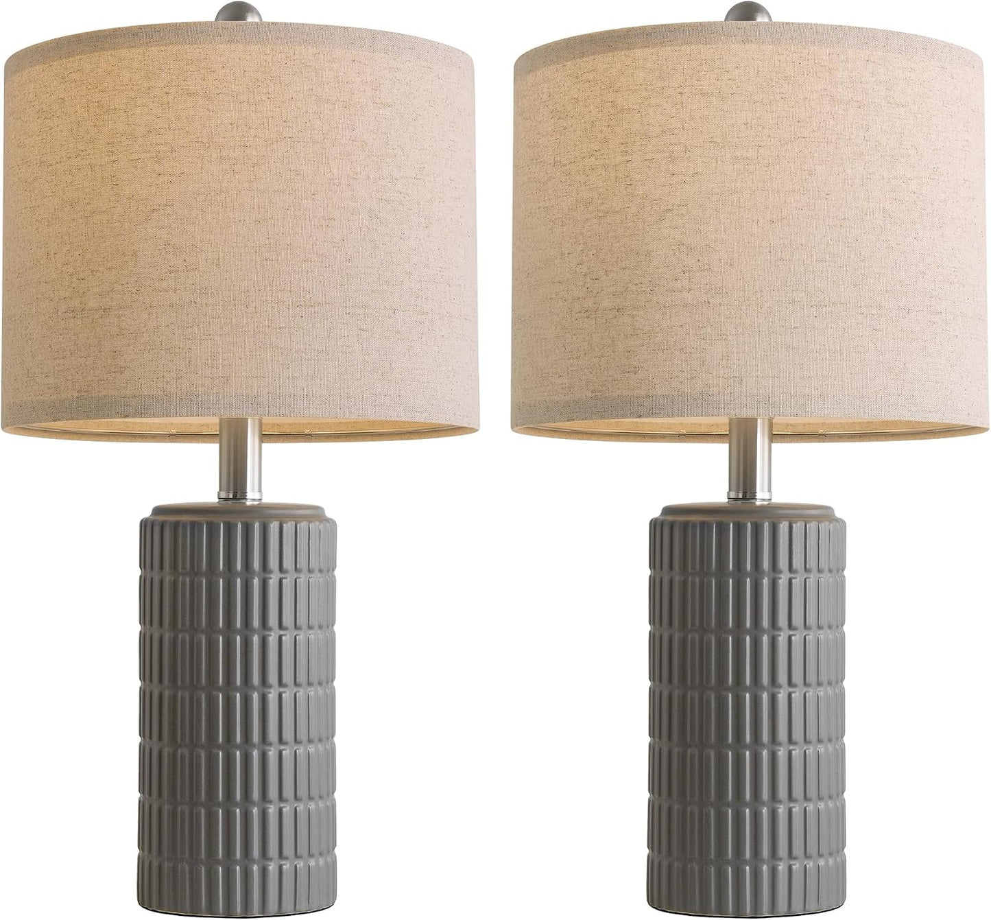 PoKat 20.75" Small Modern Ceramic Table Lamps Set of 2 for Bedroom, White Bedside Lamps for Night Stands, Farmhouse Desk Home Decor Gift Nightstand Table Lamps for Living Room End Table Beige
