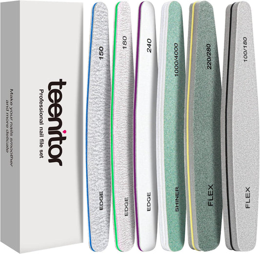 Teenitor Nail File Nail Buffer, 6 pcs Nail Files and Buffers for Natural Nails, Emery Boards for Nails, Nail Buffer and Shine Kit Nail Filer, Nail Buffer Block 100/180 Grit Nail Files Fingernail Files
