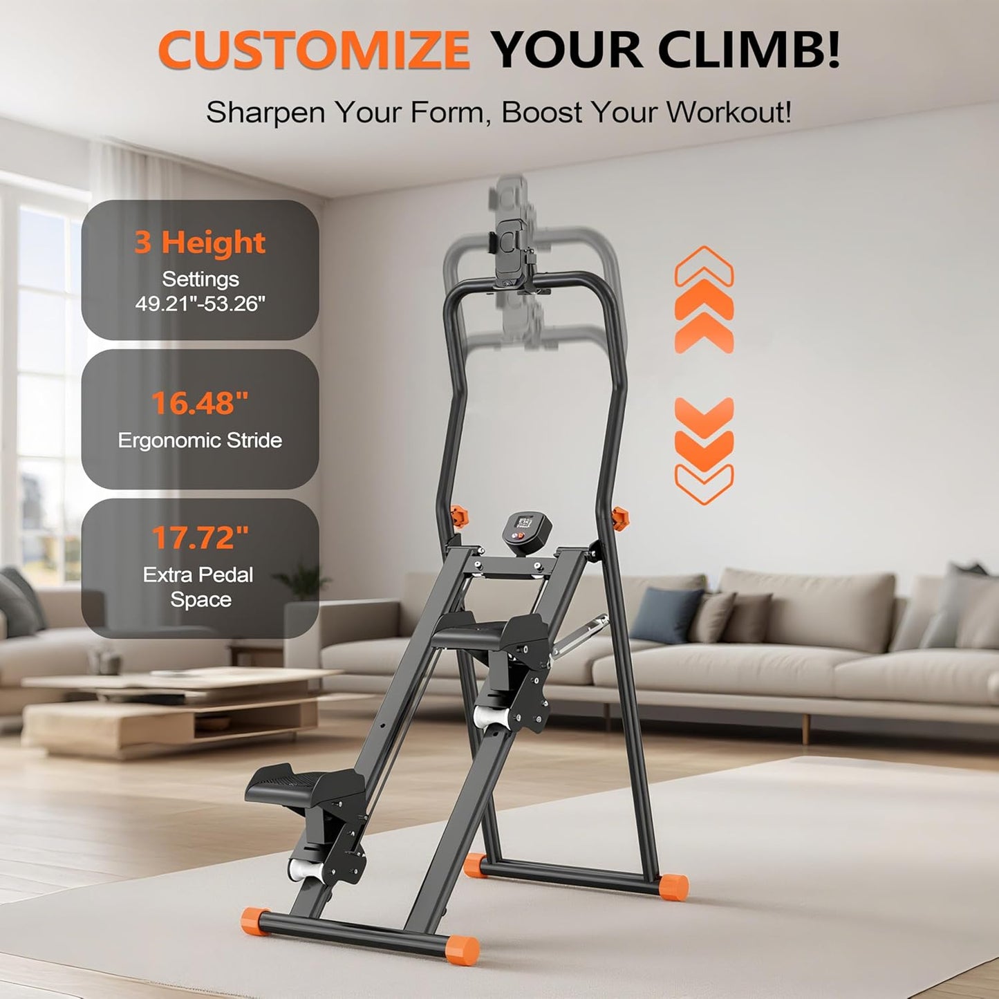 EPHESPORT Stair Stepper for Home Gym, 2.0 Stair Climber with 3-Level Adjustable Resistance, Non-Slip Pedals, Digital Monitor & Phone Holder, Foldable Stepper for Legs Glutes Cardio