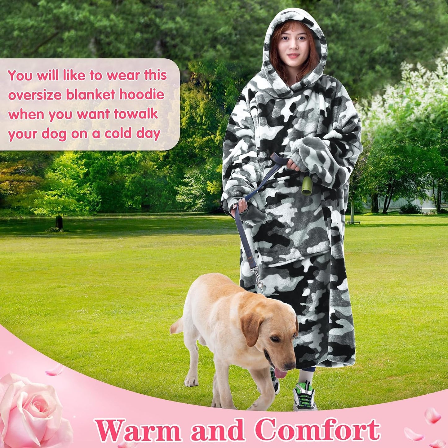 Waitu Wearable Blanket Sweatshirt Gifts for Women and Men, Warm and Cozy Giant Blanket Hoodie, Thick Flannel Blanket with Sleeves and Giant Pocket - Dark Gray