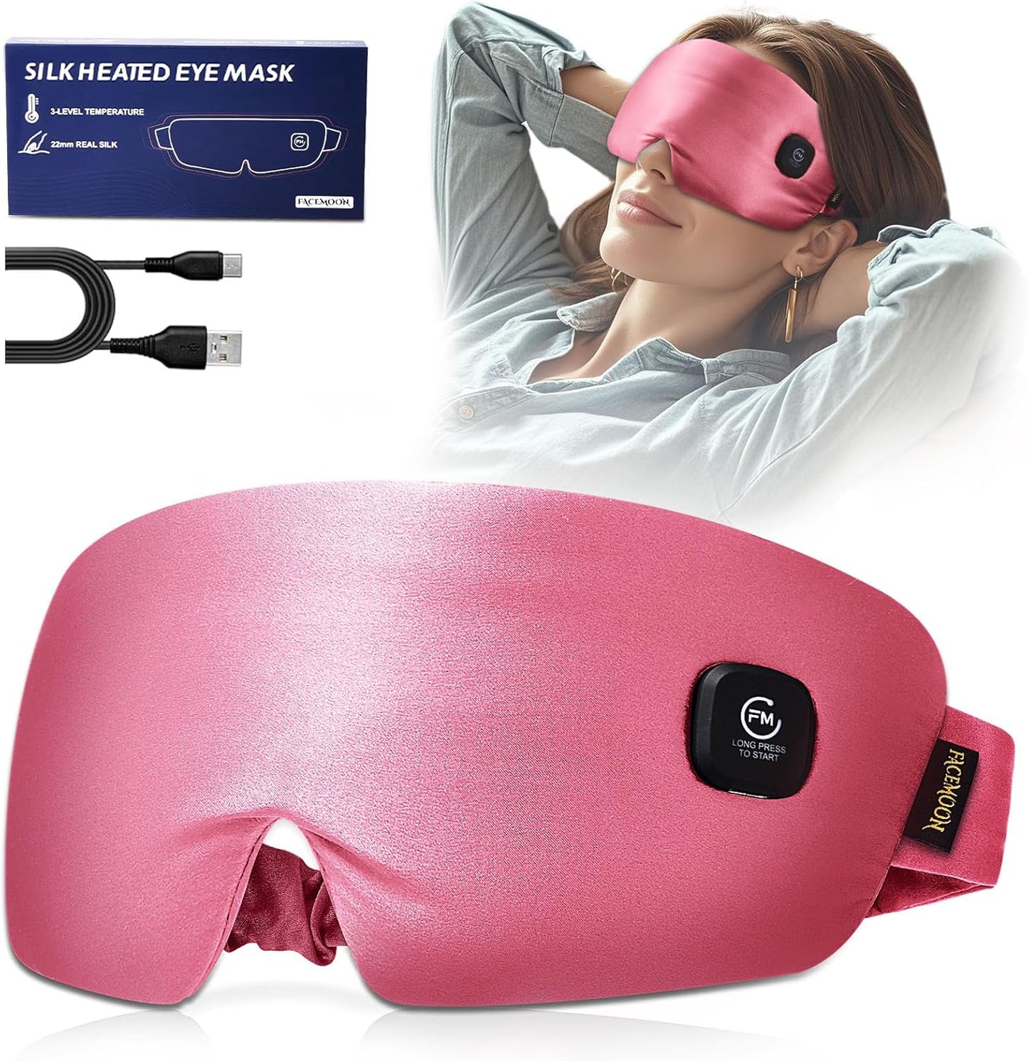 Heated Eye Mask for Dry Eyes - Silk Cordless Warm Eye Compress Moist Heat, FSA Eligible, Eye Heating Pad for Stye Treatment, Tired Eyes, Sleep, Travel, Washable, Rechargeable, Blue