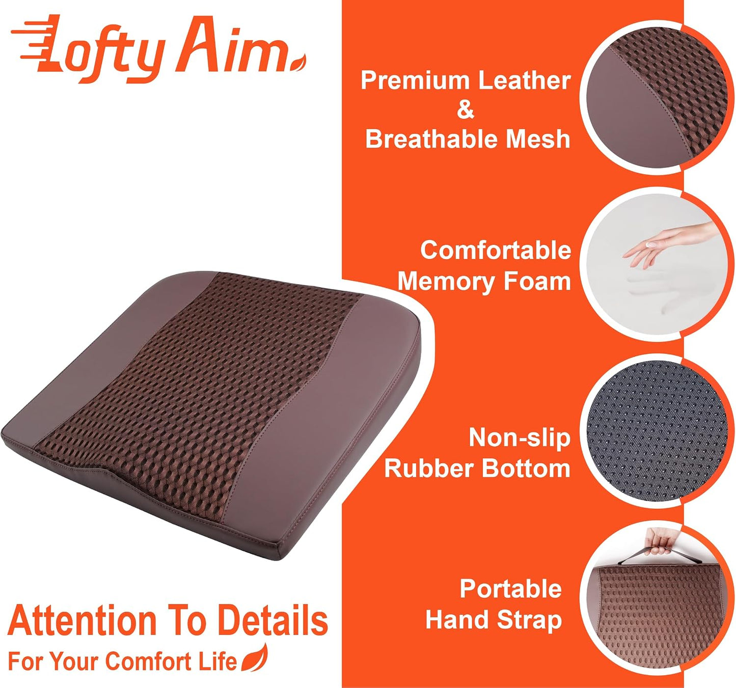 Lofty Aim Car Seat Cushion, Comfort Memory Foam Car Cushions for Driving - Sciatica & Lower Back Pain Relief, Driver Seat Pillow for Auto, Office Chair, Wheelchair - Black
