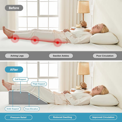 Yojoker 4PCS Orthopedic Bed Wedge Pillow Set for Sleeping, Post Surgery Foam Pillow for Body, Back and Leg Pain Relief, Triangle Adjustable Support Pillow - Acid Reflux, Anti Snoring & GERD Sleeping