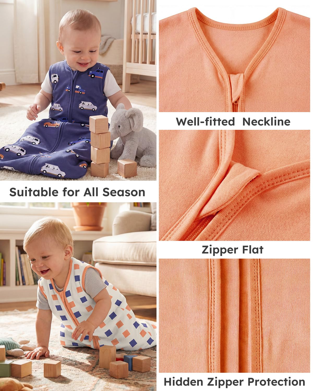 Yoofoss Baby Sleep Sack Baby Wearable Blanket 100% Cotton 2-Way Zipper Toddler Sleeping Sack