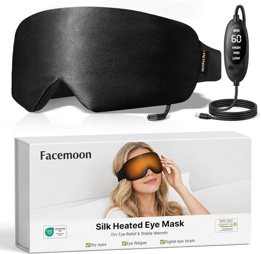 Heated Eye Mask for Dry Eyes, USB Powered Silk Warm Eye Compress & Eye Heating Pad, Washable Dry Eye Mask with 3 Heat & 4 Timer Settings for Blepharitis Stye Migraine Sinus MGD Puffiness（Blue）