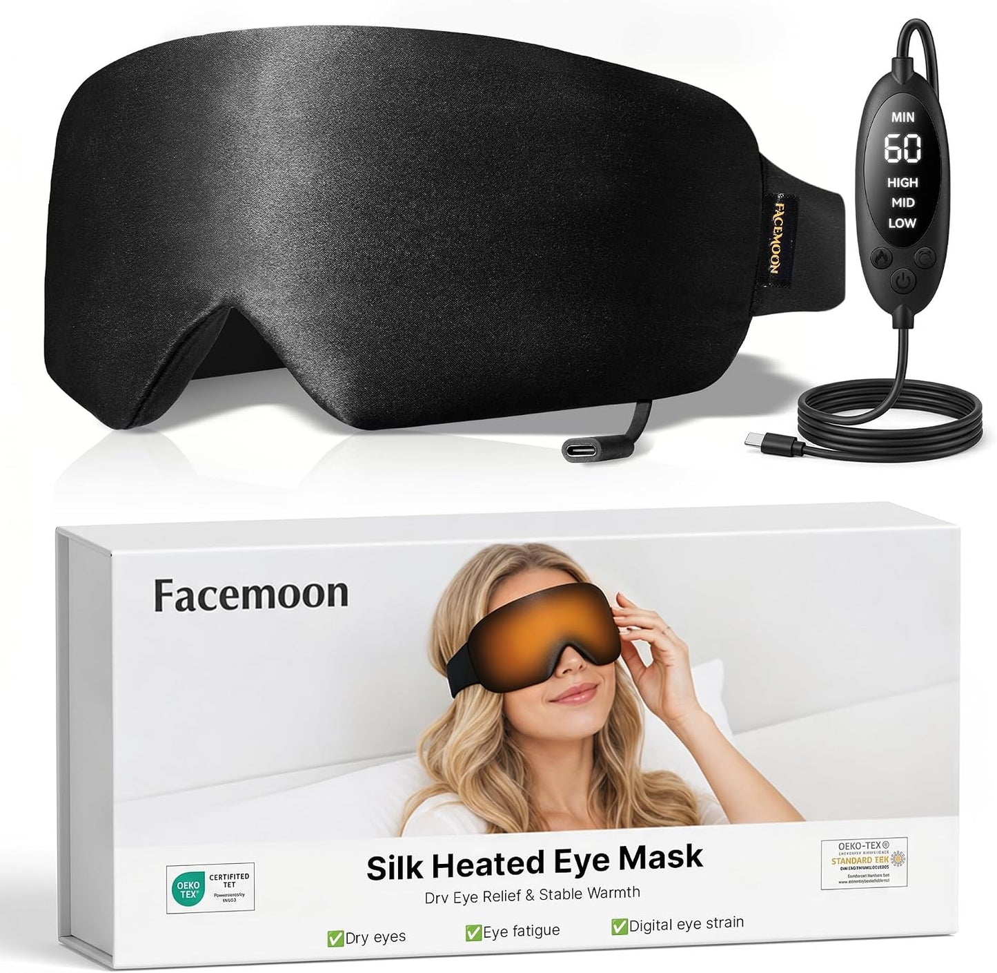 Heated Eye Mask for Dry Eyes, USB Powered Silk Warm Compress for Eyes