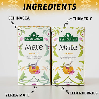 Saint Gottard Mate Herbal Tea – Immunitea Blend with Echinacea, Turmeric & Elderberry – Immune Support Herbal Tea for Daily Wellness – Organic Premium Botanical Infusion – 40 Tea Bags