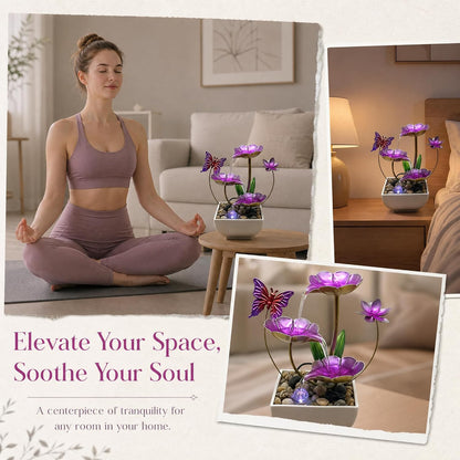 Tabletop Fountain,Indoor Water Fountain,Home Fengshui Décor Zen Relaxation Soothing Sound Machine for Office,Living Room,or Bedroom,Green Lotus,Hummingbird & Pink Flower,9.1inch