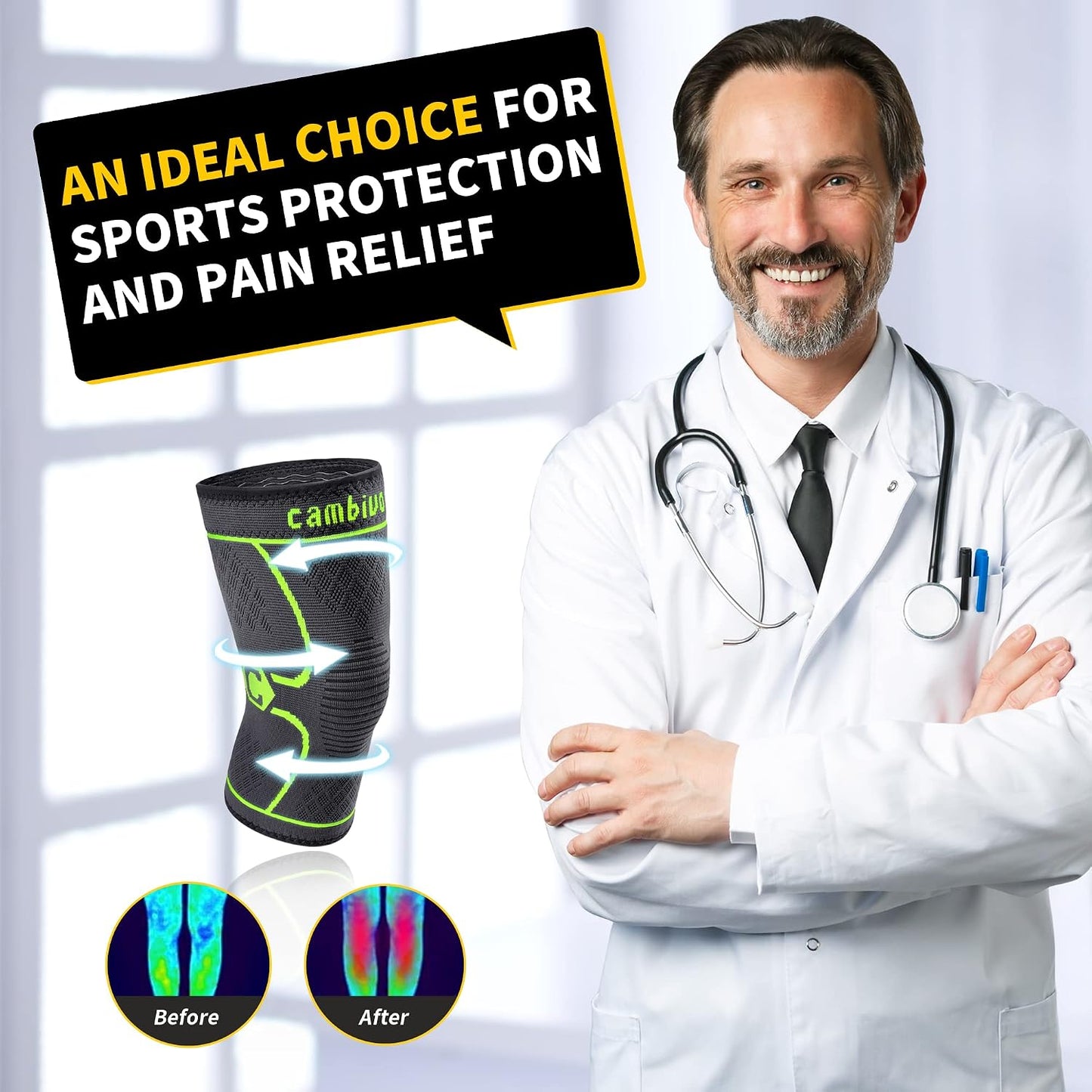 CAMBIVO 2 Pack Knee Braces for Women & Men, Knee Compression Sleeves for Knee Pain Relief, Knee Support with Non-Slip Silicone, Breathable, for Running, Workout, Weightlifting & Daily Use, Arthritis Support (Black, Medium)