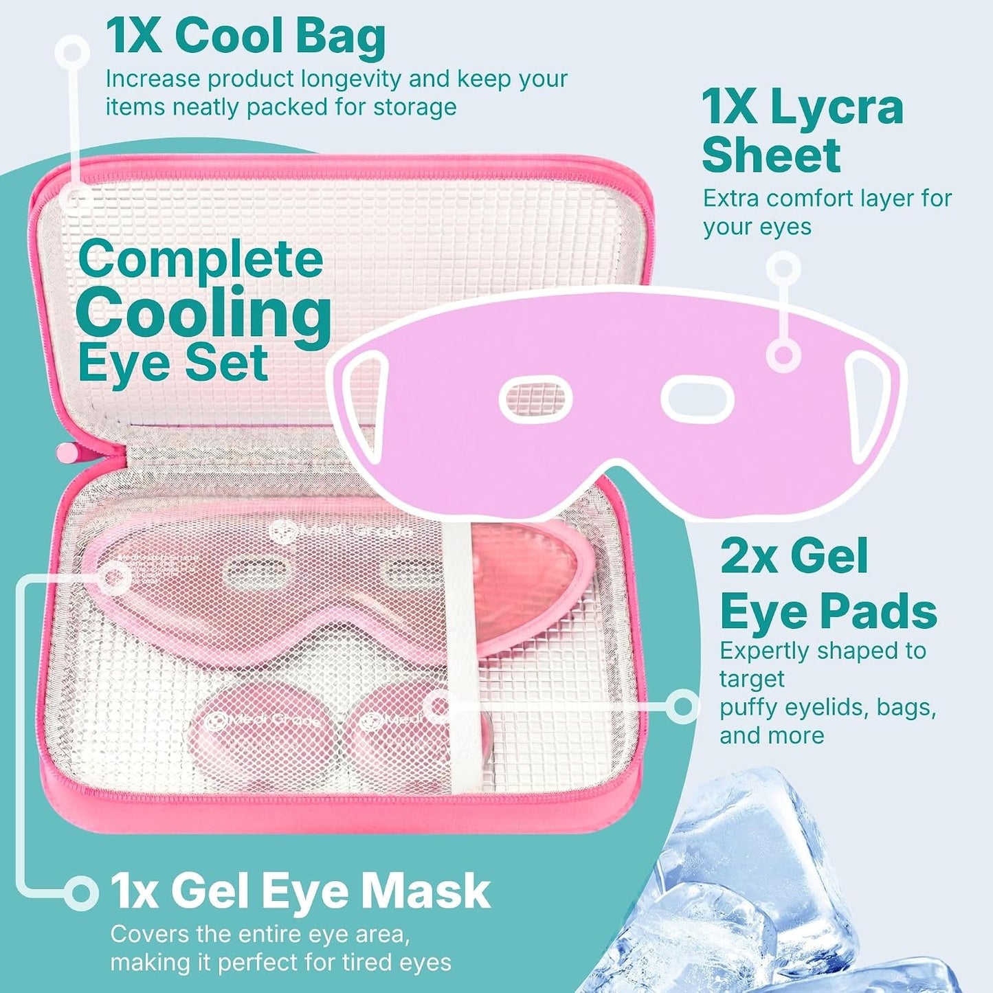 Medi Grade Cooling Gel Eye Mask for Puffy Eyes – Reusable Gel Eye Mask and Cooling Eye Pads with Thermo-Bag for Dark Circles and Morning/Night Skincare Routine – Reversible Cold Eye Mask