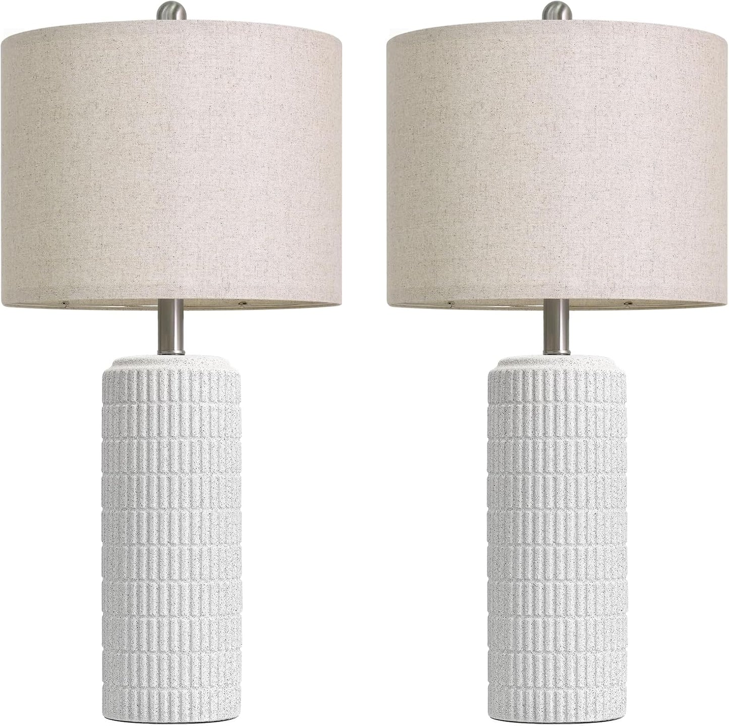 PoKat 23" Modern Ceramic Table Lamp Set of 2 for Living Room White Desk Lamps for Bedroom Farmhouse Bedside Nightstand Lamp House Warming Gifts New Home Decor End Table Lamps Gifts for Women Mom Beige