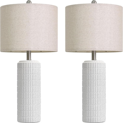 PoKat 23" Modern Ceramic Table Lamp Set of 2 for Living Room White Desk Lamps for Bedroom Farmhouse Bedside Nightstand Lamp House Warming Gifts New Home Decor End Table Lamps Gifts for Women Mom Beige