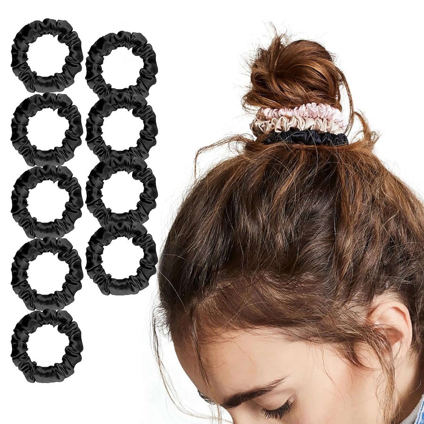 LILYSILK Silk Hair Scrunchies / Ties for Frizz & Breakage Prevention, 100% Mulberry, No Damage, Elastic ponytail Holders, 1Pc, Coffee - Colors B