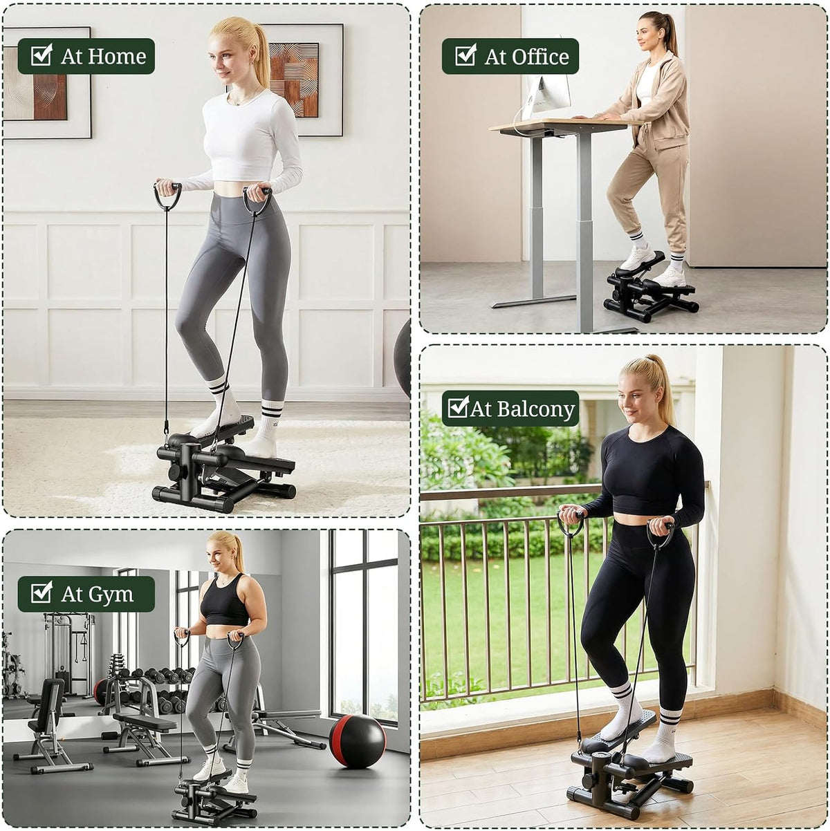 Compact Mini Stair Stepper with Resistance Bands for Home Fitness, 300 LBS