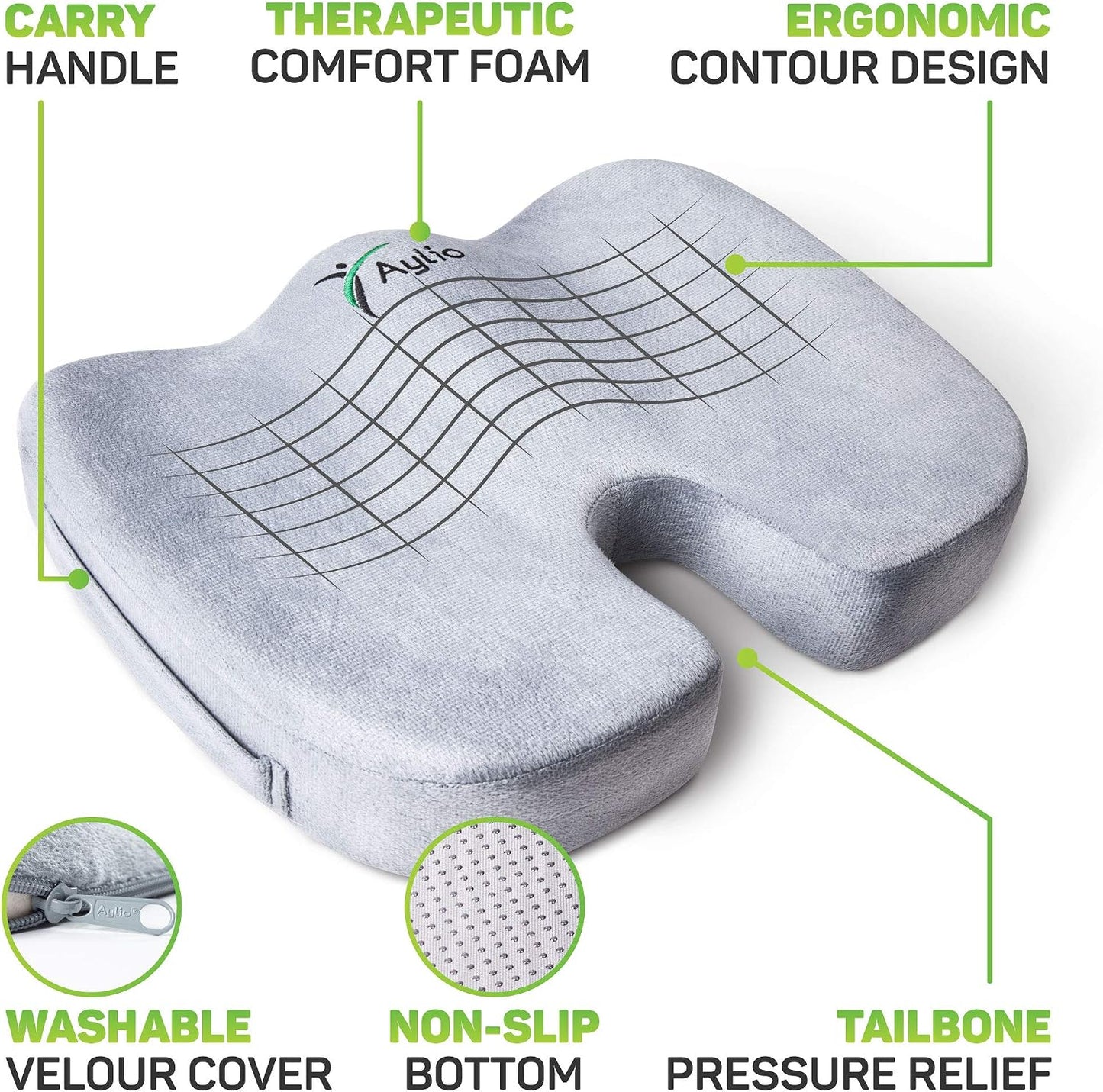 Seat Cushion for Desk Chair - Back Pain, Tailbone Relief, Coccyx, Butt, Hip Support - Ergonomic Office Chair Sciatica Car Pillow