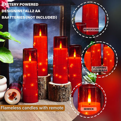Nimiko Flickering Flameless LED Candles,Battery Operated Candles 24 Pcs with Embedded Star String,Acrylic LED Pillar Candles with Remote,Suitable for Home Decoration to Create an Atmosphere (White)
