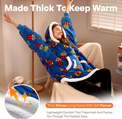 Giggling Getup Wearable Blanket Hoodie for Adults Gifts for Teen Girls Sister Women Sherpa Fleece Printed Hooded Blanket Sweatshirt Warm Cozy with Pocket & Sleeves Beige Cat