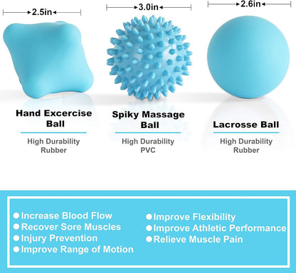 Posture Magic Massage Ball Kit for Myofascial Trigger Point Release & Deep Tissue Massage - Set of 6 - Large Foam/Small Foam/Lacrosse/Peanut/Spiky/Hand Exercise Ball (Purple)