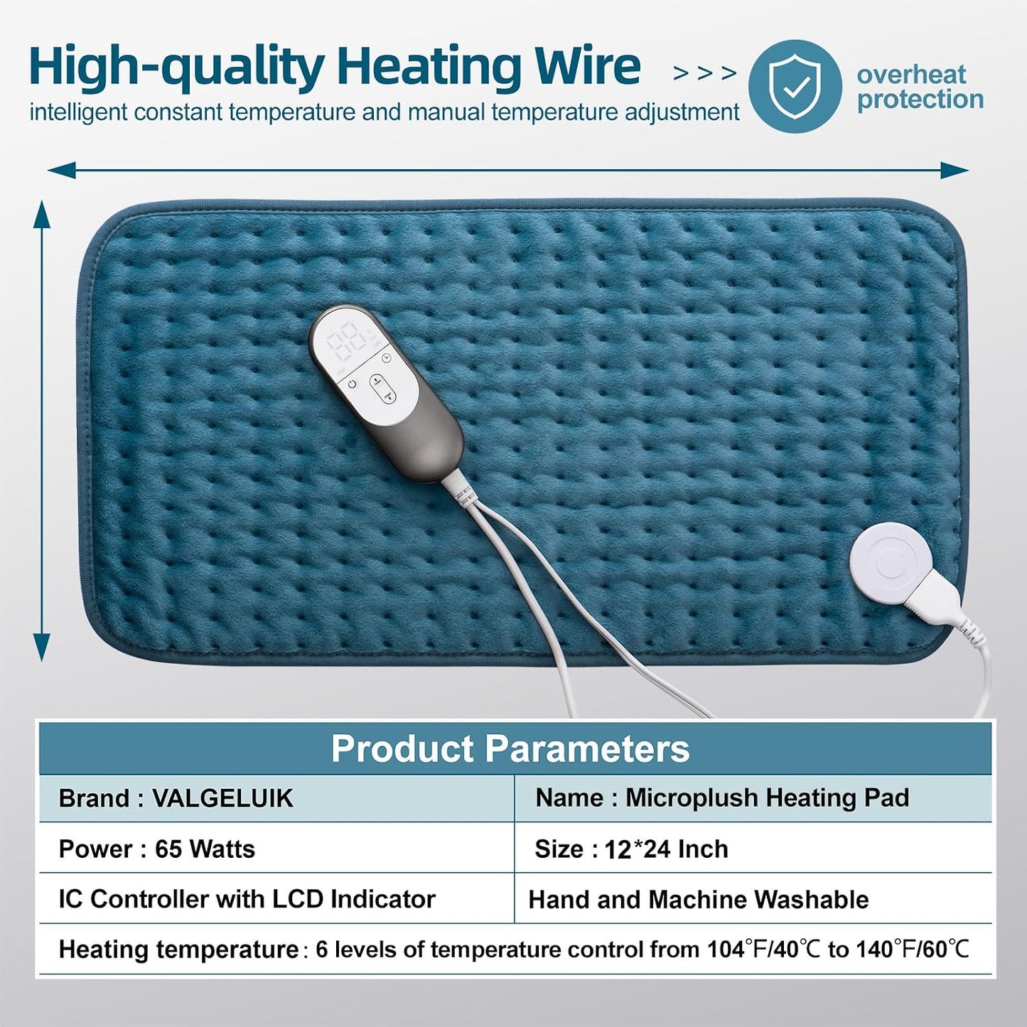 VALGELUIK Heating Pad for Back, Neck & Shoulder Pain Relief – 12"x24" Electric Heat Pad, Auto-Off, Machine Washable, Moist/Dry Heat Options – Thoughtful Mother's Day Gifts for Mom, Dad, Women & Men