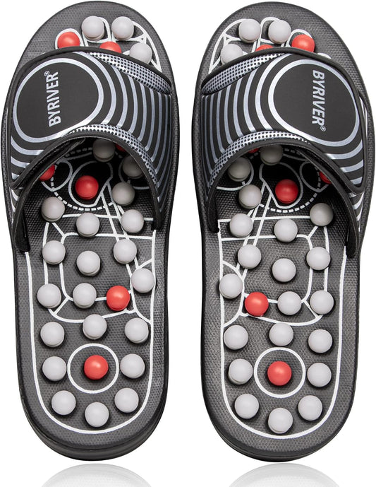 BYRIVER Acupressure Foot Massage Mat, Reflexology Tools, Spiky Ball Roller Therapy Sandals Shoes Slippers, Relief Muscle Fatigue, Sciatica, Heel, Lower Back Pain (03L)