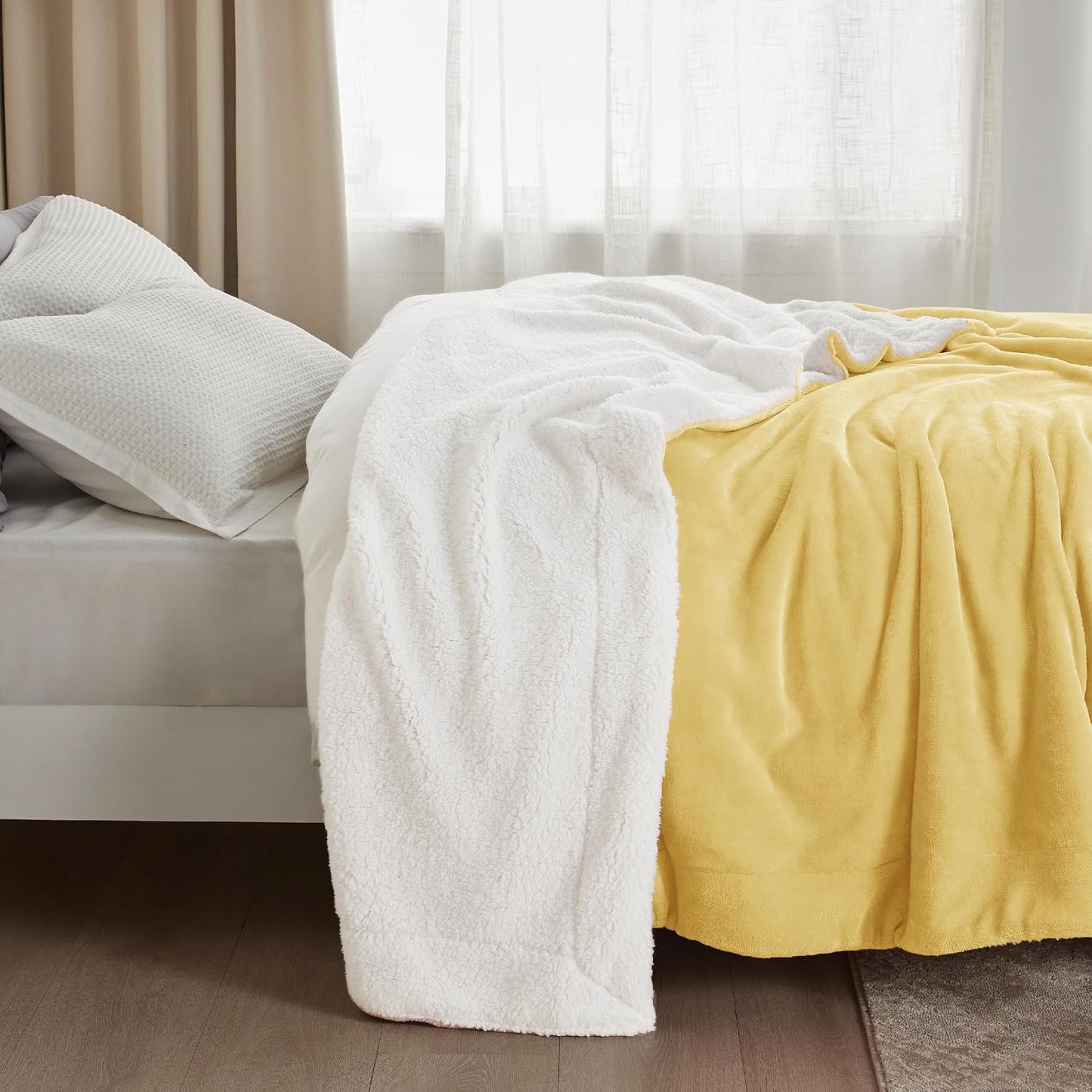 Bedsure GentleSoft Sherpa Fleece Throw Blanket for Couch, Non-Heated, Thick & Warm Cozy Blanket for Winter, Soft Fuzzy Plush Throw Gifts for Women and Men, Grey, 50x60 Inches