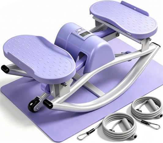 Rock Stepper Side to Side, Rocking Stepper with Lateral Motion, Compact Side Stepper for Home & Apartment, Low Impact Workout Machine with Resistance Bands & Non-Slip Mat (Purple)