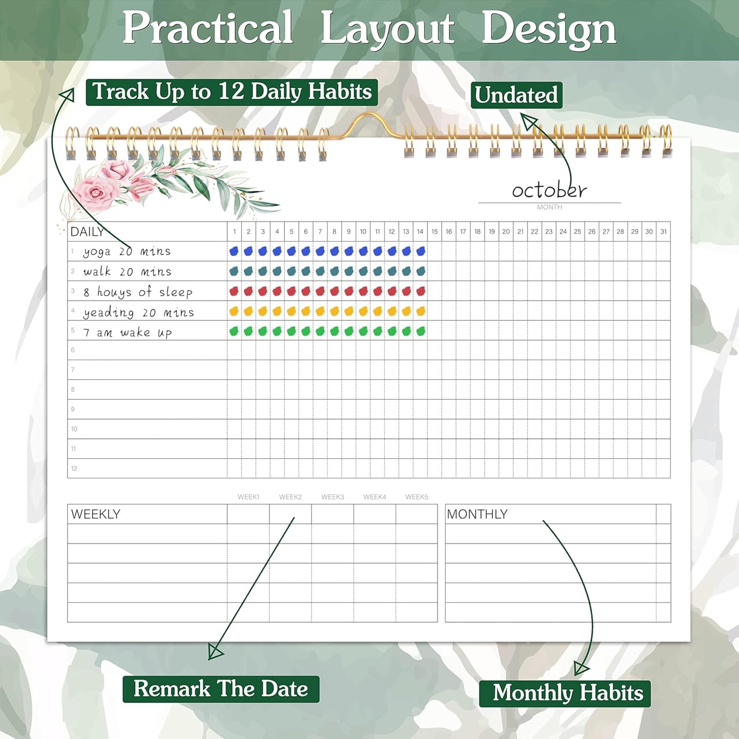 Habit Tracker Calendar- Daily, Weekly & Monthly Habit Tracker Journal