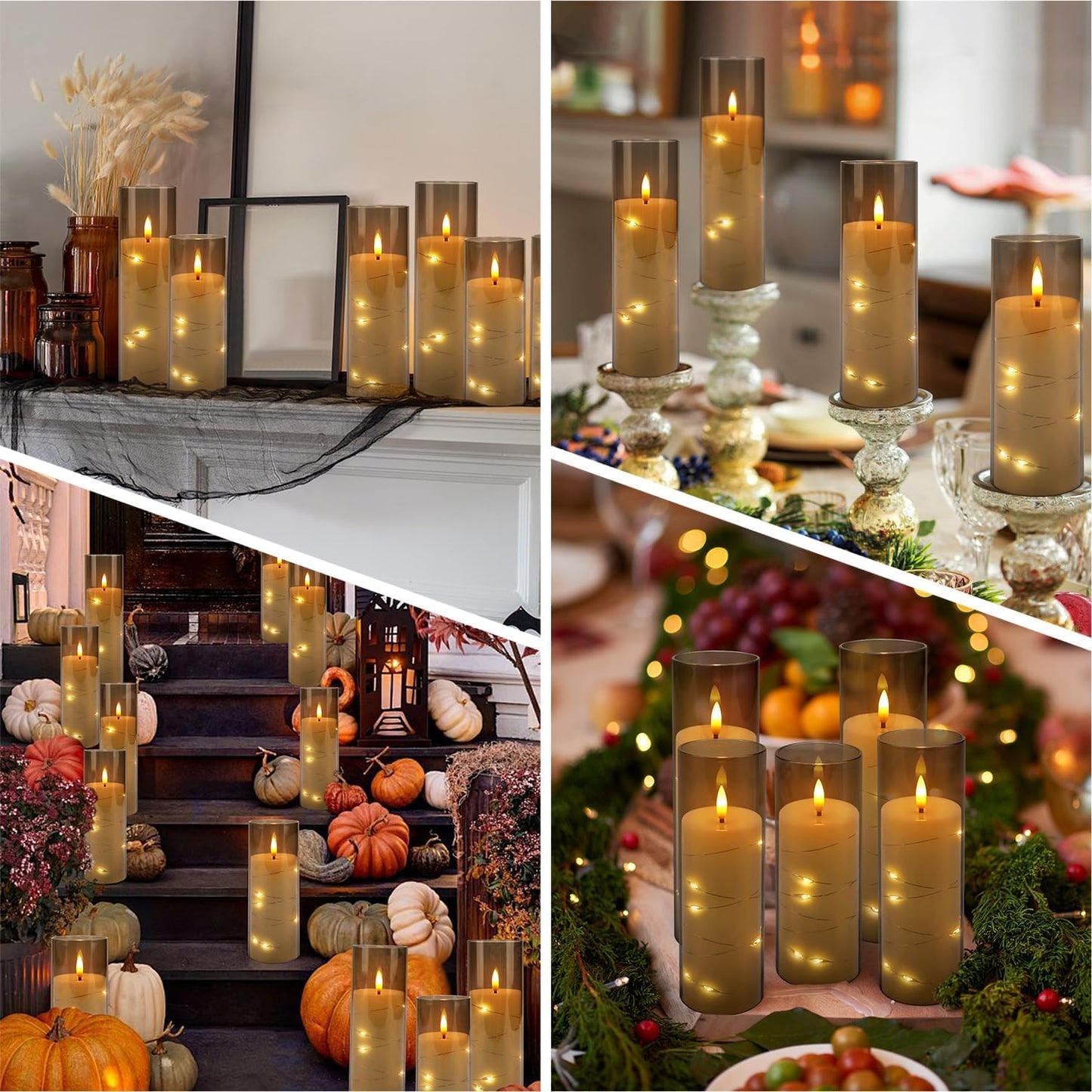 24 Pcs LED Flameless Candles with Remote, 3D Flickering Flame & LED String Lights, Acrylic Clear Cylinder, Timer Function, Romantic Ambience for Home Decor, Party, Wedding (Ivory).