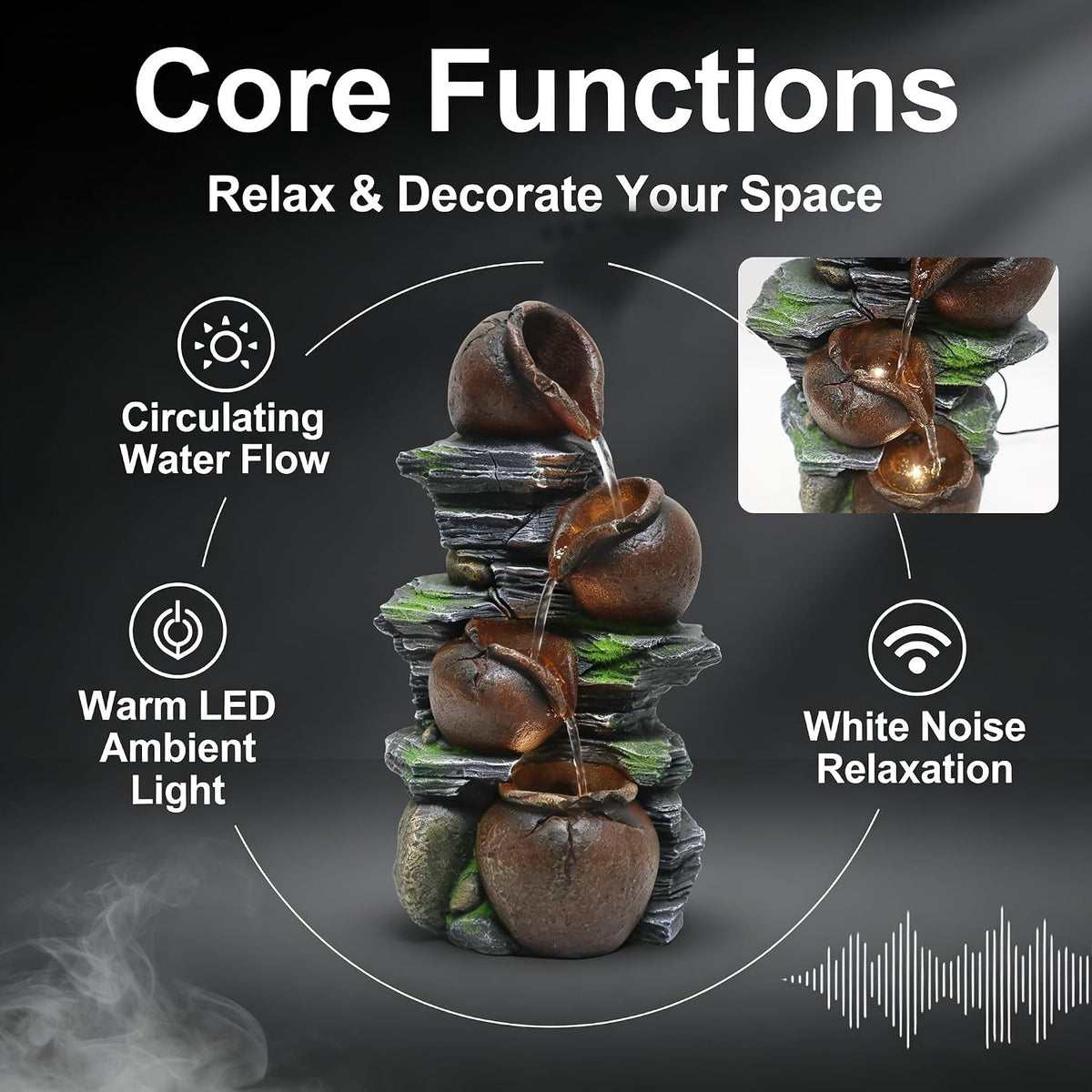 4-Tiered Outdoor Tabletop Water Fountain 17.9”
