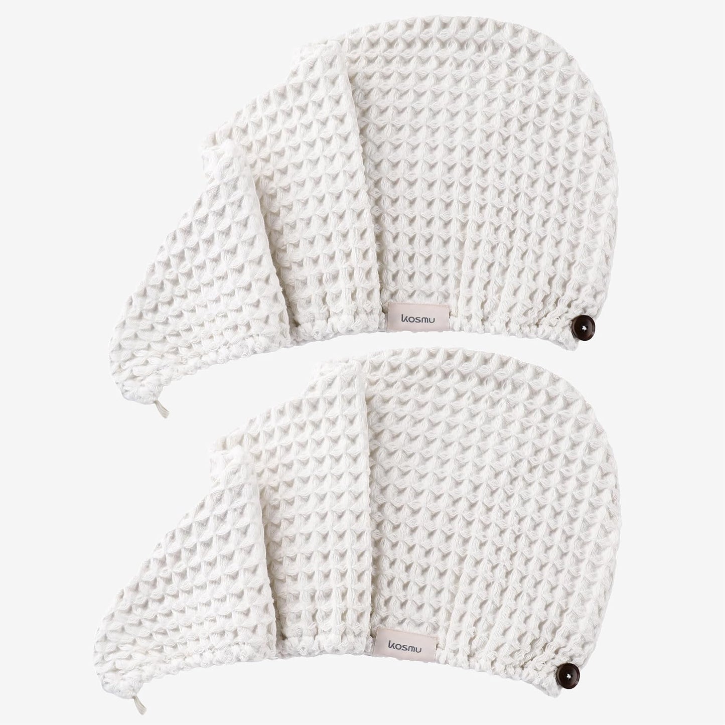Luxury Organic Japanese Cotton Hair Drying Waffle Towel Wrap for Women | Absorbent, Quick-Dry Head Turban for Shower, Sauna, Spa | Extra Large for Long, Curly, Straight Hair With Button (White, 1 Pc)