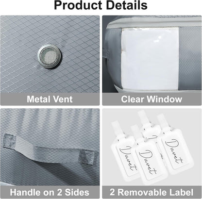 Comforter Storage Bag - Large Capacity Blanket Storage Bags 3-Layer Ultra Space Saving Self Compression Organizer, Washable Compression Bags for Storage Comforter Blanket, Beige