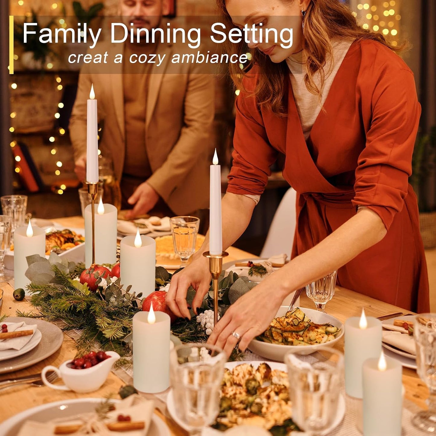 TECHLONG Flickering Flameless Candles with 3D Moving Flame, Last 1000+ Hours Battery Operated Candles with Timer, Ivory Real Wax Pillar Electric LED Candle for Wedding Christmas Party/3" x 5"