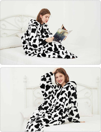 KFUBUO Wearable Blanket Hoodie for Adults Sherpa All Patterns Cat Oversized Sweatshirt Blanket with Pockets for Women