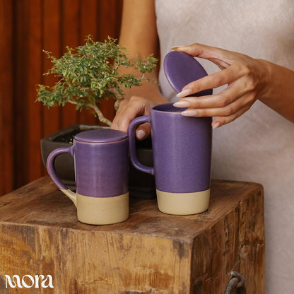 Mora Ceramics Large Tea Mug with Loose Leaf Infuser and Ceramic Lid, 18 oz, Portable, Microwave and Dishwasher Safe, Tall Coffee Cup - Rustic Matte Ceramic Glaze, Modern Herbal Tea Strainer, Olive