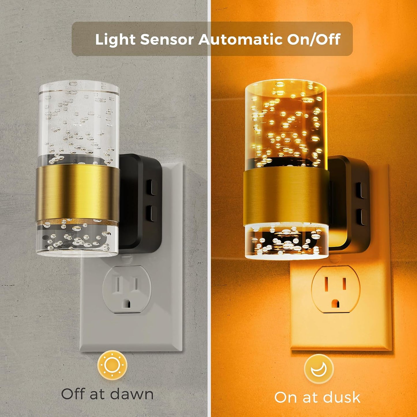 L LOHAS LED Night Lights Plug into wall, Amber Night Light with Adjustable Brightness, Plug in NightLight with Auto Light Sensor, Wall Sconce-Style Design Night Light for Bathroom,Hallway, 2 Pack