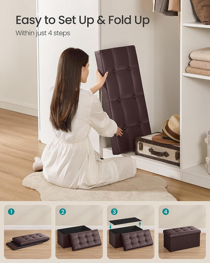 SONGMICS MAZIE Collection - 43 Inches Folding Storage Ottoman Bench, Ottoman with Storage, Foot Rest Stool, Load 660 lb, for Living Room, Synthetic Leather, Black ULSF701