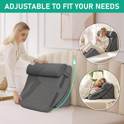 4PCS Wedge Pillow Set for After Surgery, White/Grey